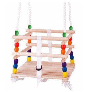 Drewniana huśtawka z kolorowymi kulkami, Bigjigs Toys