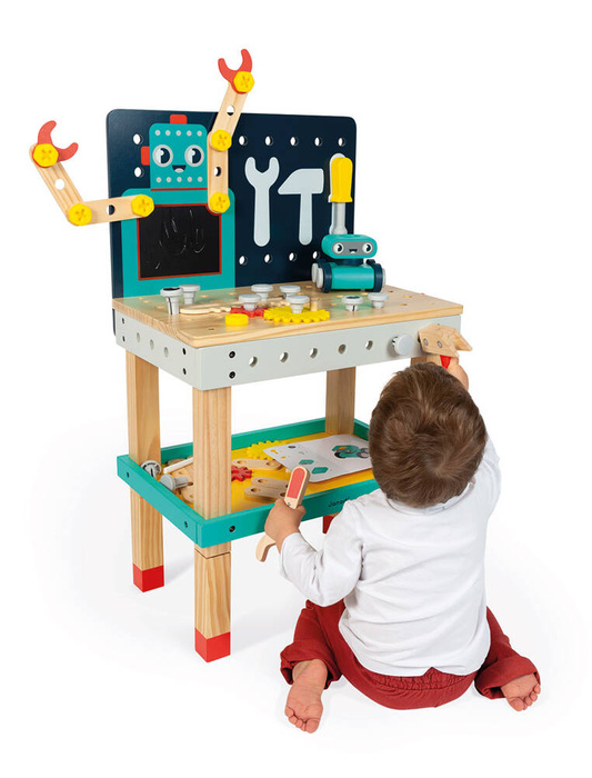 Drewniany stół warsztatowy dla małego majsterkowicza Robot Brico Kids Janod