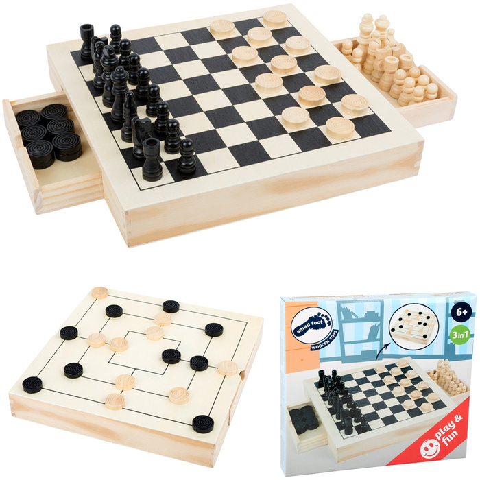 3 gry szachy, warcaby, młynek Small Foot
