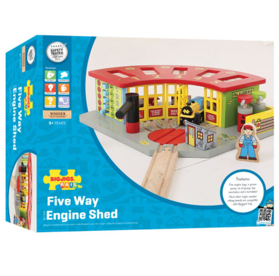 Duża parowozownia dla 5 lokomotyw, Bigjigs Rail