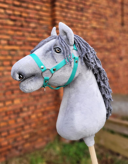 Siwy koń na kiju z gęstą grzywą Premium Super Hobby Horse