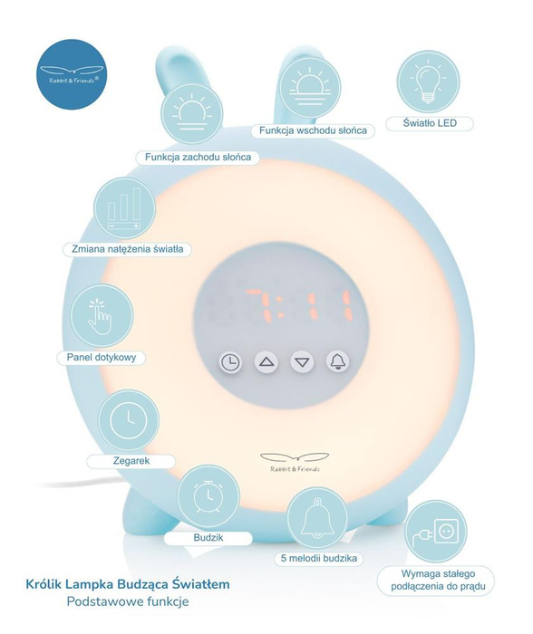 Królik Lampka budząca światłem niebieska Rabbit & Friends