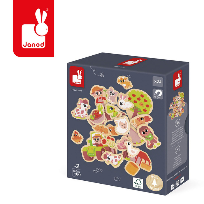 Magnesy drewniane dla dzieci Na farmie 24 szt. Janod