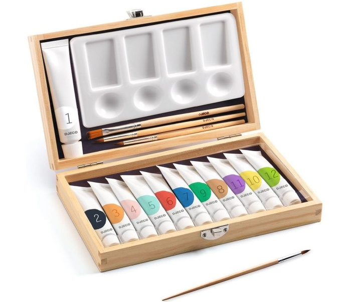 Zestaw 12 farb gwaszowych w walizce Djeco