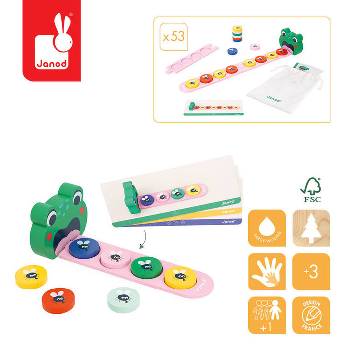 Układanka logiczna drewniana dla dzieci Algorytmy Żaba Janod