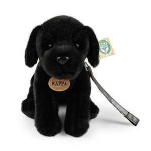 Maskotka dla dzieci pies na smyczy czarny Labrador 25 cm Rappa
