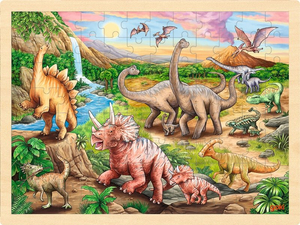 Puzzle dla dzieci Dinozaury 96 el. z drewna Goki